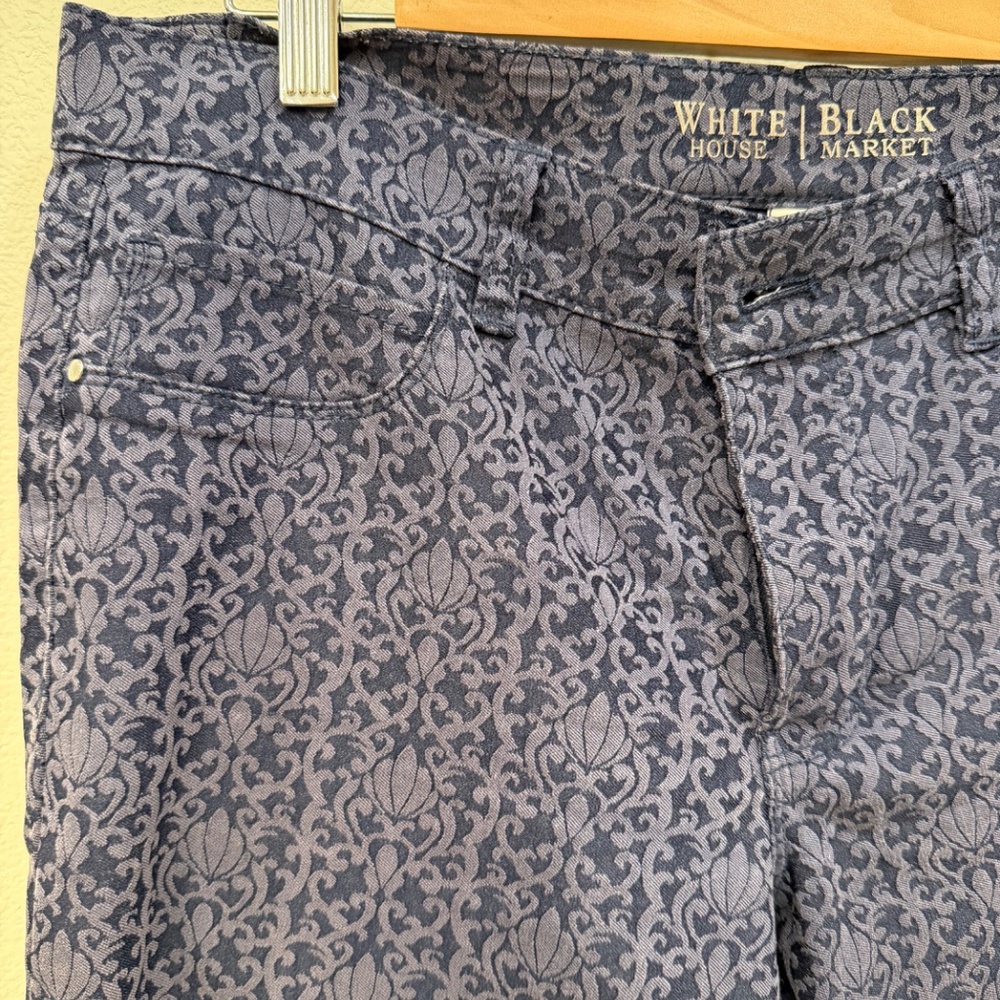 White House Black Market Jacquard Patterned Navy Pant
